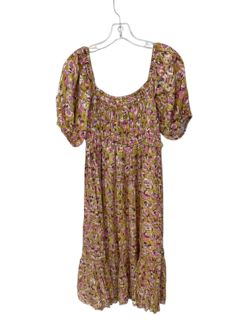Clara The Label Size XS Tan & Pink Short Balloon Sleeve Flowers Dress Tan & Pink / XS