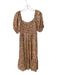 Clara The Label Size XS Tan & Pink Short Balloon Sleeve Flowers Dress Tan & Pink / XS