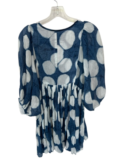 Clara The Label Size XS Navy & white Long Balloon Sleeve Circles V Neck Dress Navy & white / XS