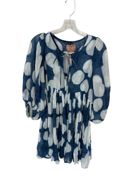 Clara The Label Size XS Navy & white Long Balloon Sleeve Circles V Neck Dress Navy & white / XS