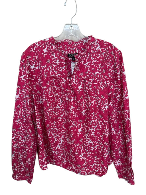 J Crew Size L Pink & White Cotton Flowers Button Up Ruffle collar Top Pink & White / L