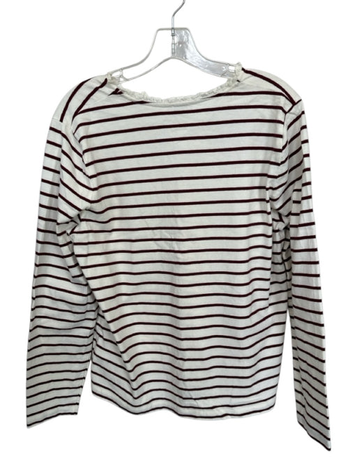 J Crew Size L White & Maroon Cotton Striped Half Button Long Sleeve Top White & Maroon / L