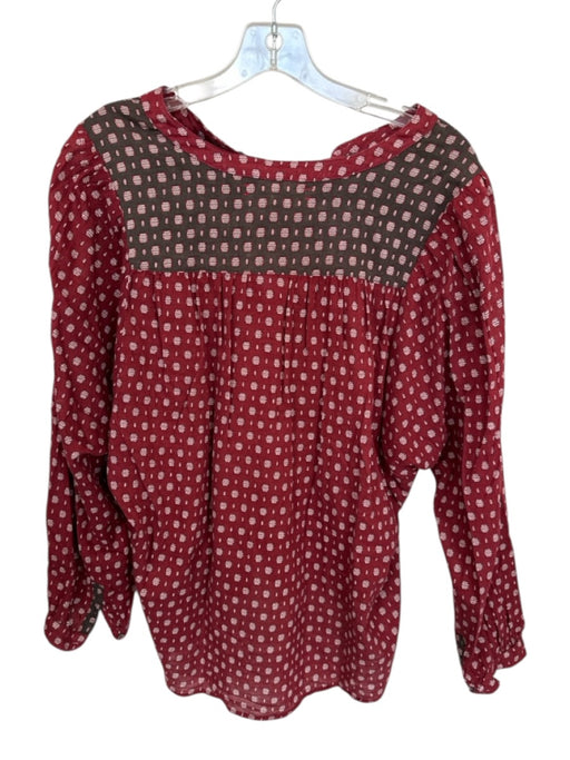 XiRENA Size S Red & Black Cotton Abstract Half Button Long Sleeve Top Red & Black / S