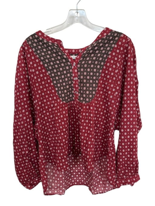 XiRENA Size S Red & Black Cotton Abstract Half Button Long Sleeve Top Red & Black / S