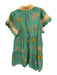 Umgee Size S Green & Yellow Cotton Botanical V Neck Short Cap Sleeve Mini Dress Green & Yellow / S