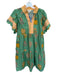 Umgee Size S Green & Yellow Cotton Botanical V Neck Short Cap Sleeve Mini Dress Green & Yellow / S