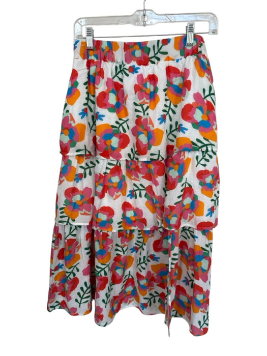 Crosby Size M White & Multi Cotton Flowers Slit Elastic Waist Midi Skirt White & Multi / M