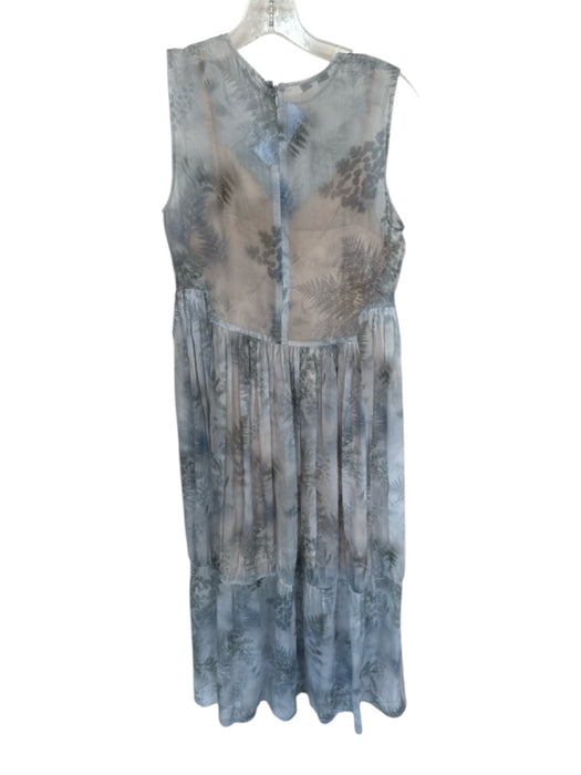 Vince Size XS Grey Silk & Polyester Botanical High Neck Sheer Overlay Midi Dress Grey / XS
