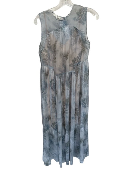 Vince Size XS Grey Silk & Polyester Botanical High Neck Sheer Overlay Midi Dress Grey / XS