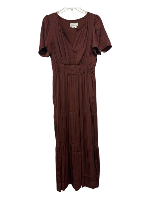 Anthropologie Size Medium Burnt Orange Polyester Short Sleeve pleats Long Dress Burnt Orange / Medium