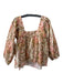 Loeffler Randall Size L Beige, Pink, Green Cotton Floral Long Balloon Sleeve Top Beige, Pink, Green / L