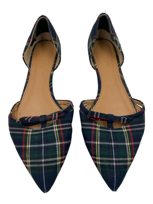 J Crew Shoe Size 7.5 Green, Blue, Yellow Fabric Plaid Bow Detail D'orsay Flats Green, Blue, Yellow / 7.5