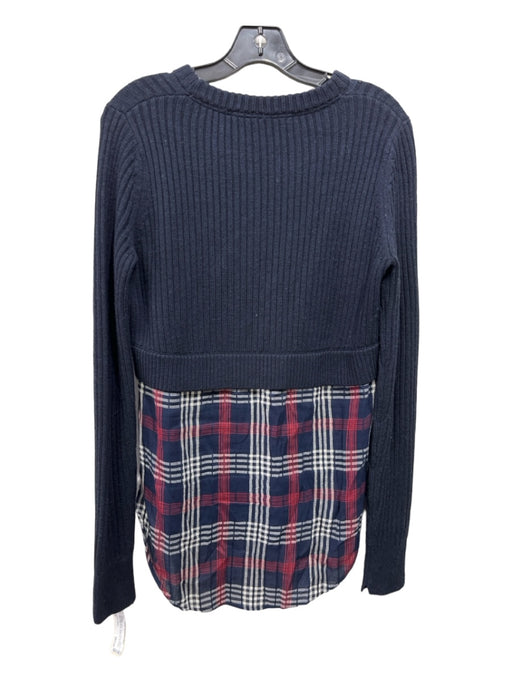 Veronica Beard Size M Navy, Red, White Merino Wool Ribbed Plaid Sweater Navy, Red, White / M