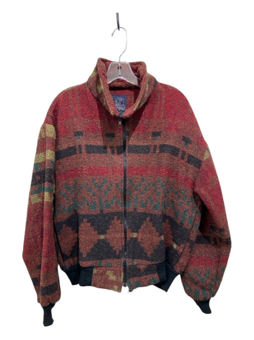 Polo Club Manhattan Size M Red Print Wool Blend Zip Abstract Vintage Jacket Red Print / M