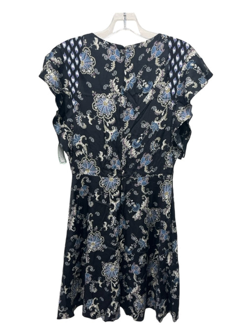 Rebecca Taylor Size 2 Black Print Silk & Viscose V Neck Cap Sleeve Dress Black Print / 2