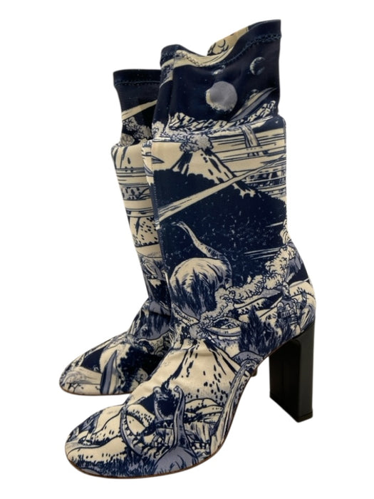 Neous Shoe Size 36 Blue & White Nylon round toe Dinosaur Sock Ankle Booties Blue & White / 36