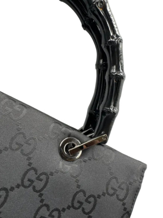 Gucci Black Nylon Monogram Bamboo Handle Square Certified by Entrupy Bag