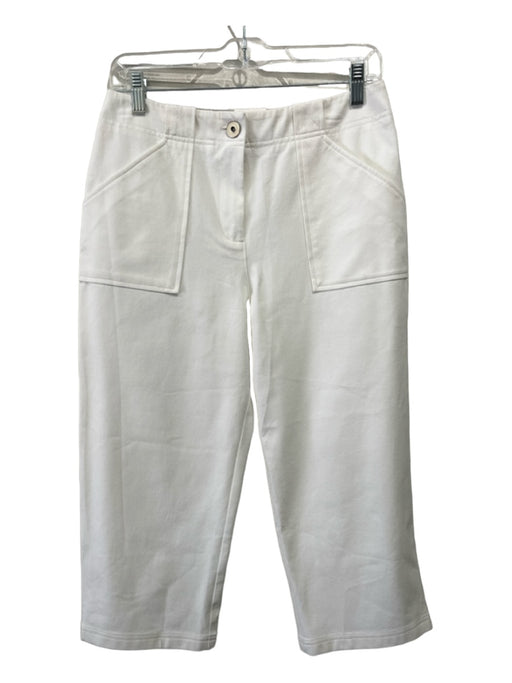St John Sport Size 6 White Cotton Blend Denim Carpenter Pocket Crop Pants White / 6