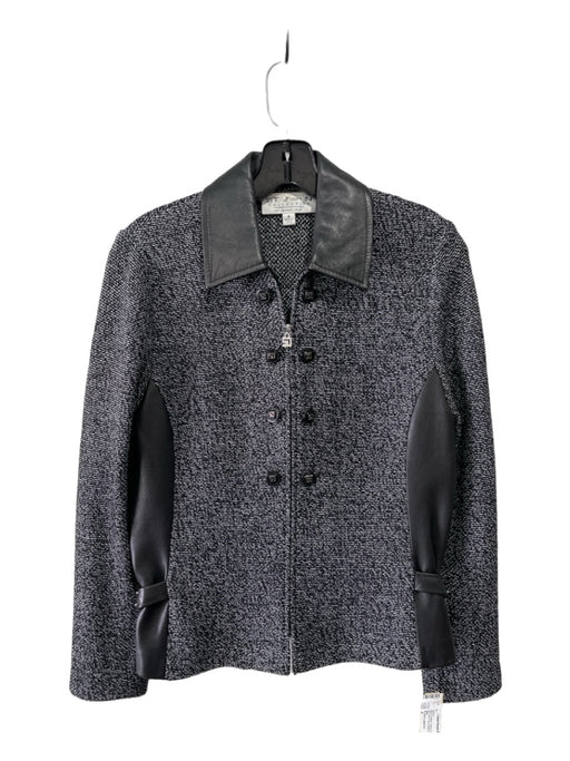 St John Collection Size 4 Black & White Wool & leather Heathered Jacket Black & White / 4