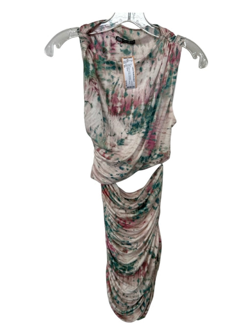 Zara Size XS Green & Pink Polyester Sleeveless Tie Dye Cut Outs Dress Green & Pink / XS