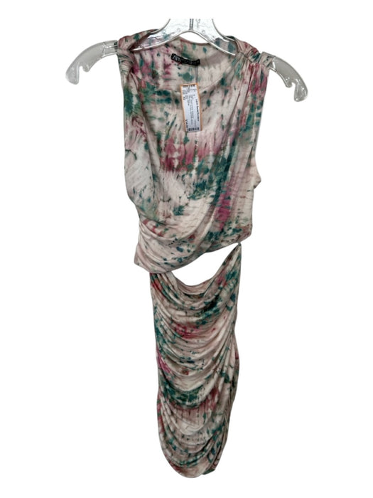 Zara Size XS Green & Pink Polyester Sleeveless Tie Dye Cut Outs Dress Green & Pink / XS