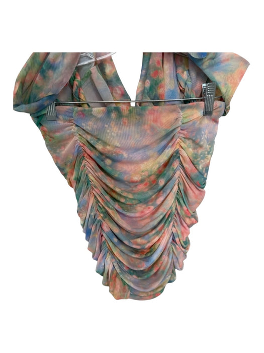 AFRM Size S Green & Pink Polyester Blend Flowers Cowl Neck Skirt Set Green & Pink / S