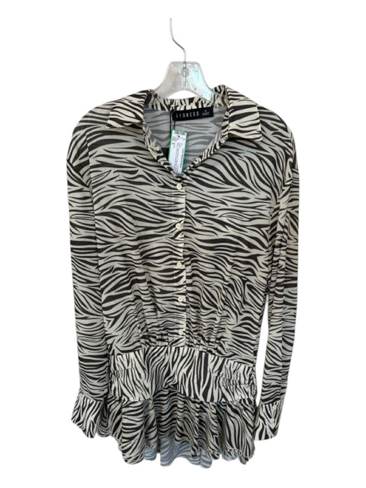 Lioness Size S Cream & Brown Polyester Long Sleeve Zebra Print Side Zip Dress Cream & Brown / S