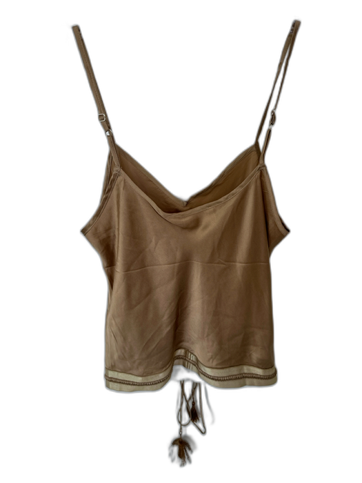 Shug! Size S Brown Silk Spaghetti Strap Drawstring Waist Top Brown / S