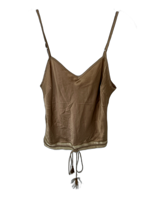 Shug! Size S Brown Silk Spaghetti Strap Drawstring Waist Top Brown / S