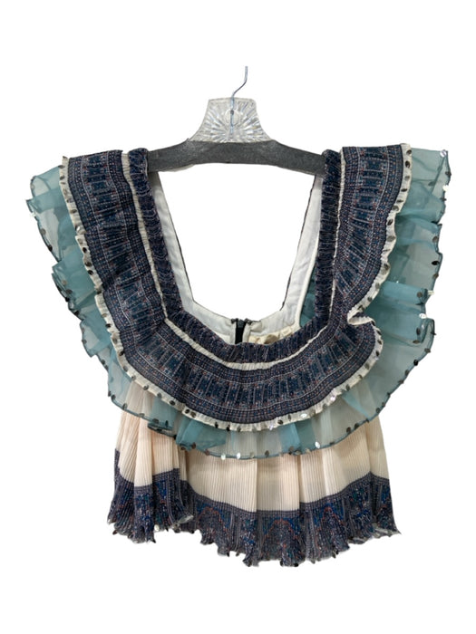 Let Me Be Size S Blue & Beige Polyester Pleat Detail Square Neck Tiered Crop Top Blue & Beige / S