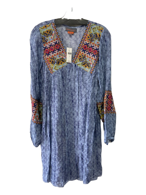 Bhanuni by Jyoti Size S Blue & Multi Viscose Embroidered Beaded V Neck Dress Blue & Multi / S