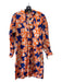 Ann Mashburn Size XS Orange & navy Cotton Blend V Neck Long Sleeve Floral Dress Orange & navy / XS