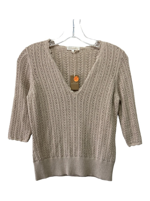Ann Mashburn Size XS Beige Cotton Blend V Neck Crochet 3/4 Sleeve Top Beige / XS