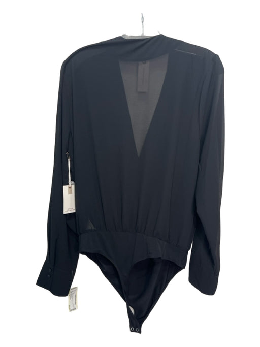 Good American Size XL Black Polyester Bodysuit Sheer Detail Top Black / XL
