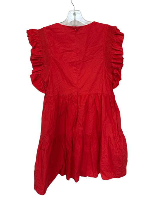 English Factory Size M Red Cotton Flutter Sleeves Tiered Skirt Mini Dress Red / M