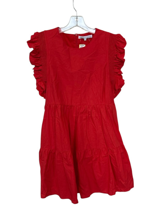 English Factory Size M Red Cotton Flutter Sleeves Tiered Skirt Mini Dress Red / M