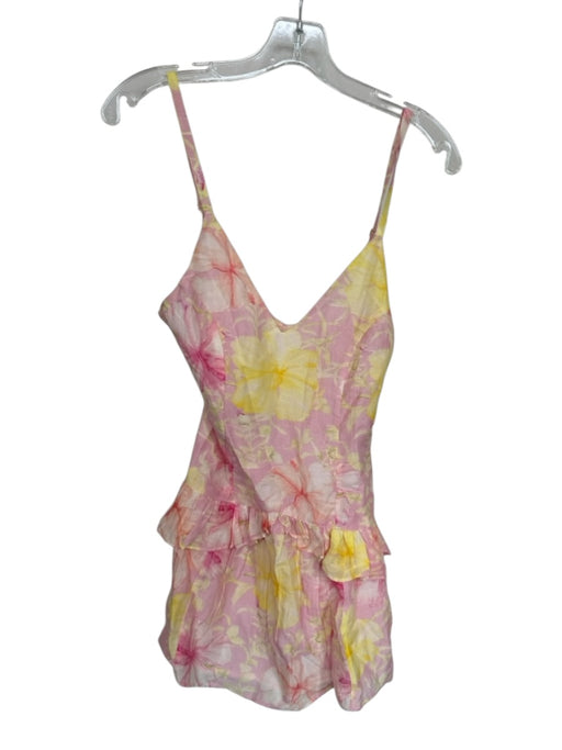 Loveshackfancy Size 00 Pink & Yellow Cotton & Silk Spaghetti Strap Ruffles Dress Pink & Yellow / 00