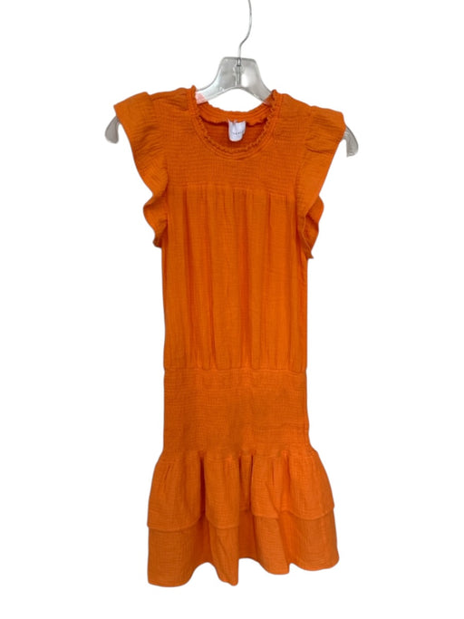 Sundays Size S Orange Cotton Smocked Waist Band Flutter Sleeve Mini Dress Orange / S