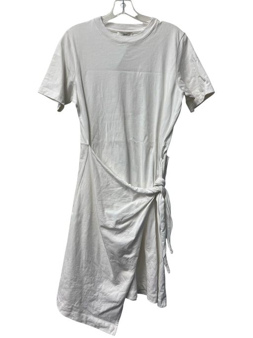 Vince Size Small White Cotton Round Neck Short Sleeve Tie Waist Above Knee Dress White / Small