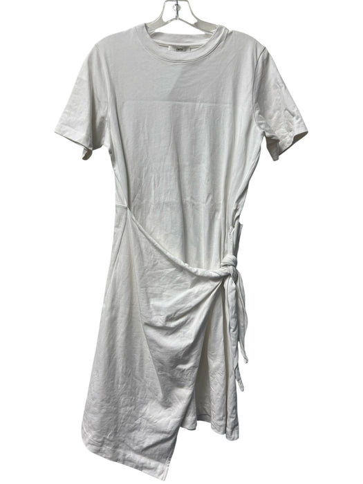 Vince Size Small White Cotton Round Neck Short Sleeve Tie Waist Above Knee Dress White / Small
