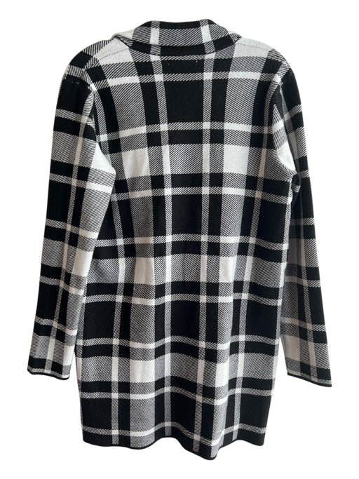 Christian Siriano Size S Black & Cream Rayon Blend Plaid Single Button Cardigan Black & Cream / S