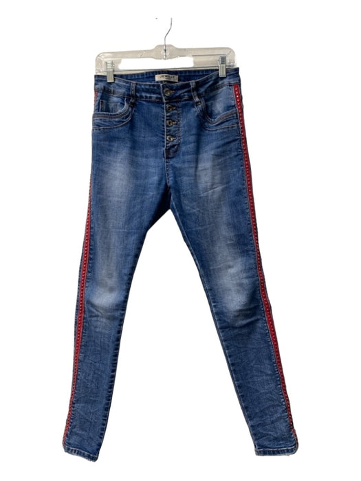 Jewelly Size S36 Denim Cotton Blend Rivets red tuxedo stripe buttonfly Jeans Denim / S36