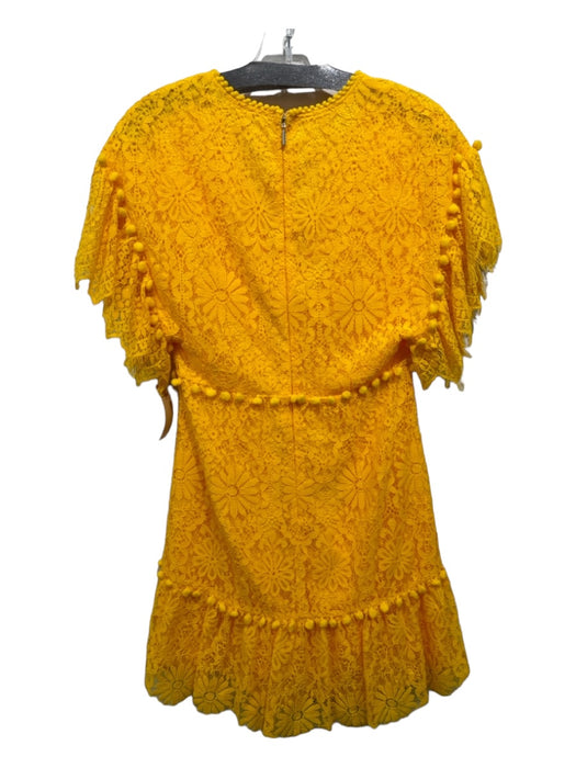 Saylor Size S Saffron Yellow Lace Overlay V Neck Ruffle Cap Sleeve Pom Pom Dress Saffron Yellow / S