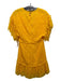 Saylor Size S Saffron Yellow Lace Overlay V Neck Ruffle Cap Sleeve Pom Pom Dress Saffron Yellow / S