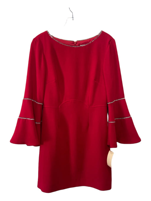 Trina Turk Size 4 Red & Rhinestones Polyester Long Bell Sleeve Dress Red & Rhinestones / 4