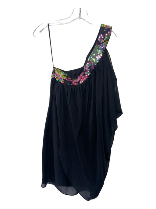 Trina Turk Size 4 Black & Multi Silk One Shoulder Sequin Design Sleeveless Dress Black & Multi / 4