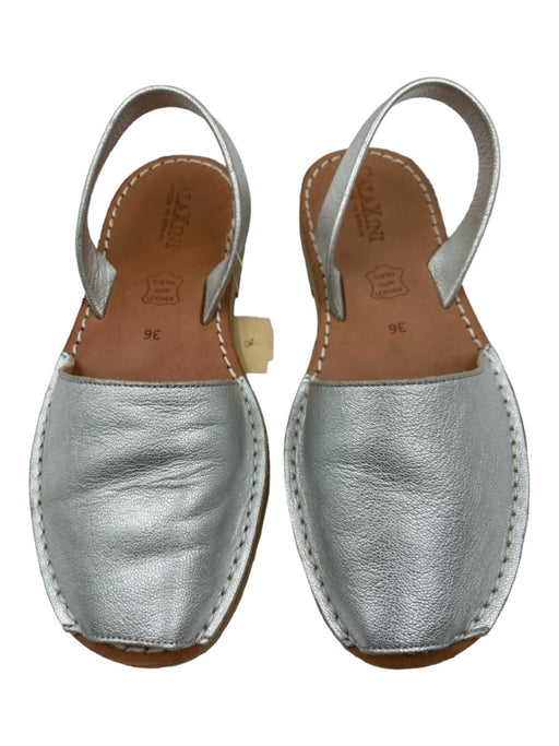 CalaXini Shoe Size 36 Silver Leather Peep Toe Slingback Flat Sandals Silver / 36