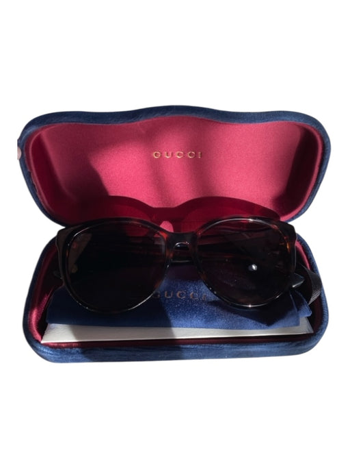 Gucci tortoise Plastic Round Lens Logo Detail Gold Hardware Cat Eye Sunglasses tortoise