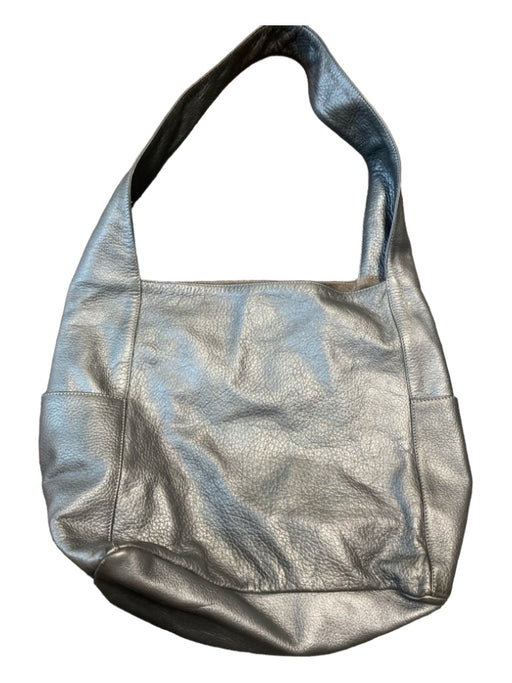 Eileen Fisher Silver Leather Shoulder Bag Hobo Open Top Inner Pockets Bag Silver / M