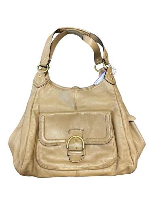 Coach Tan Leather Shoulder Bag Gold Hardware Front Pocket Inside Pockets Bag Tan / M